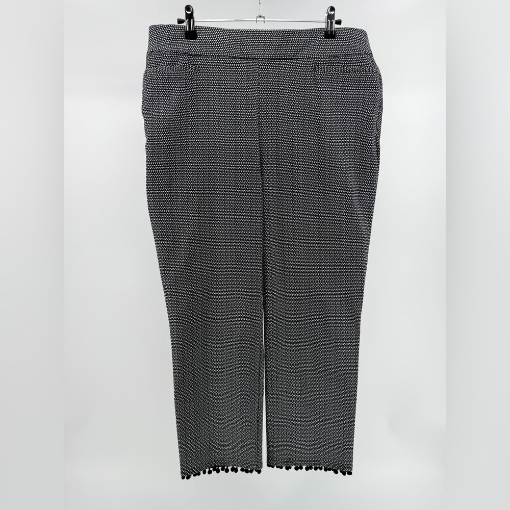 Chico's Black White Pom Pom Stretch Knit Pull-On Ankle Pants, Women's Large/12